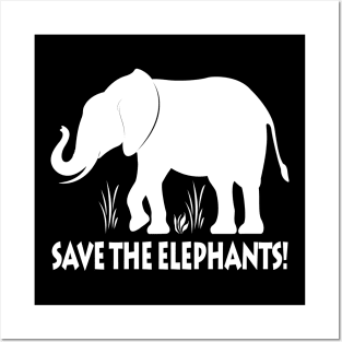 Save the Elephants in Silhouette Posters and Art